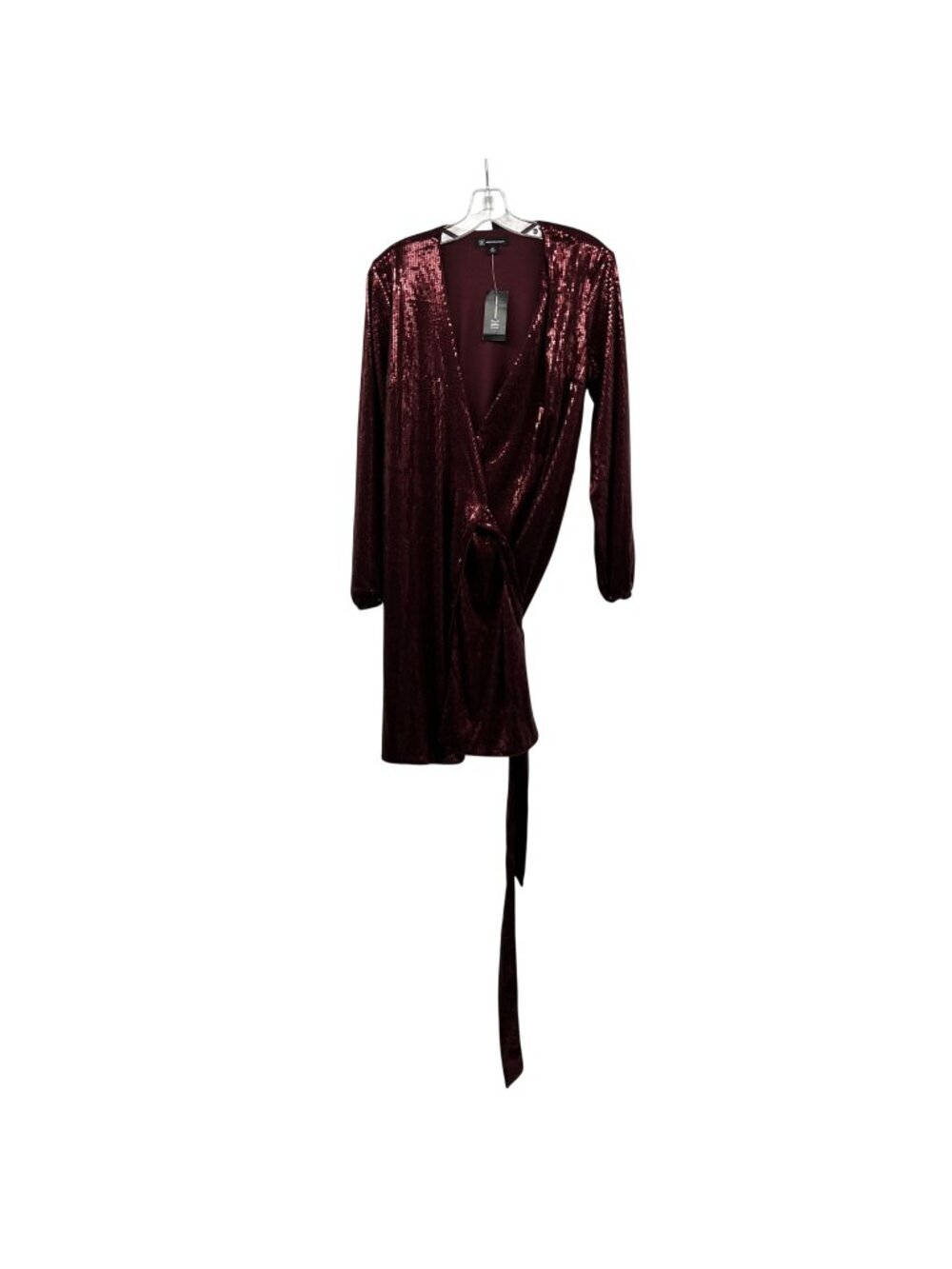INC International Concepts Sequin Wrap Dress Long Sleeve Maroon Size XS New